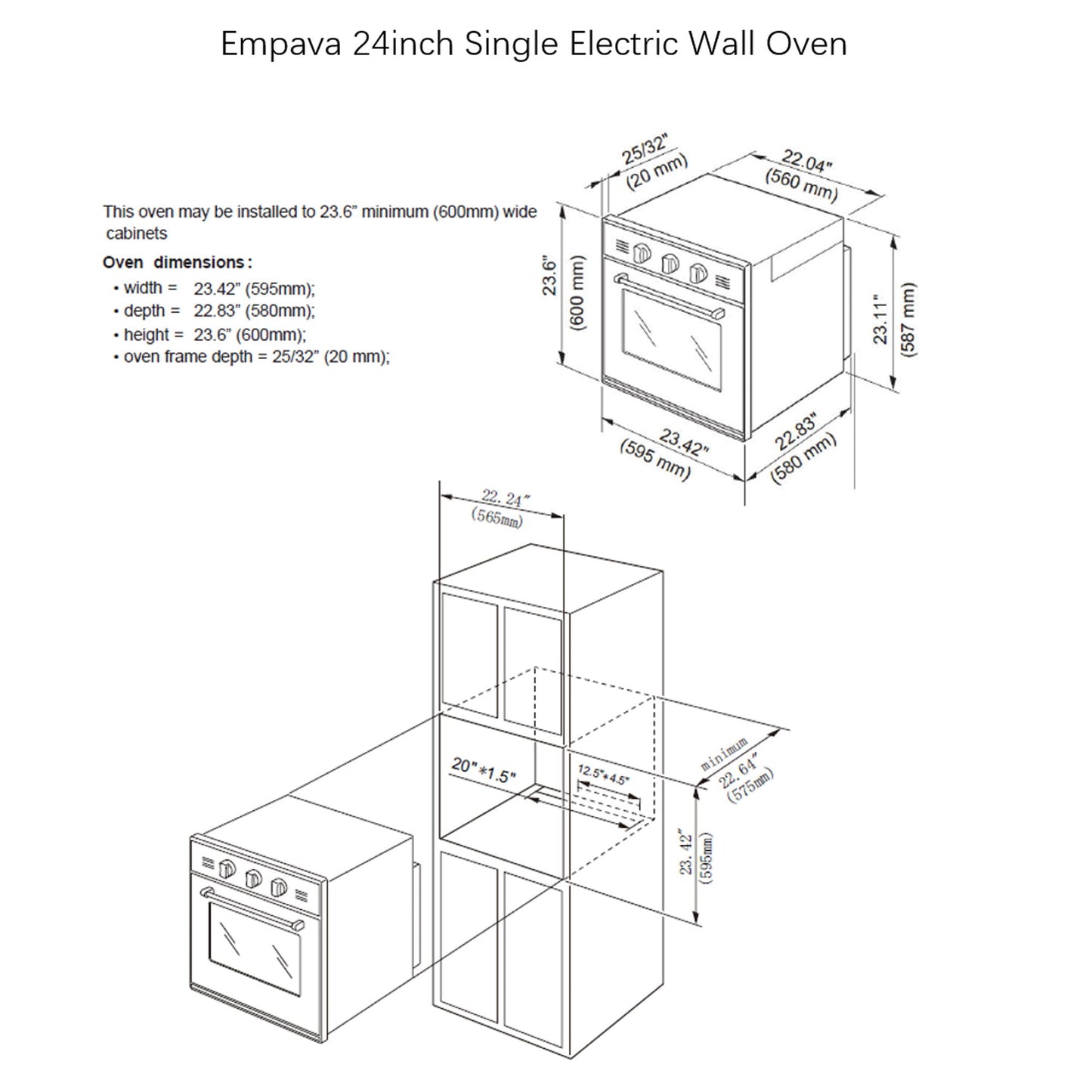 Empava 24WOB14 24-Zoll-Einzel-Elektrowandofen