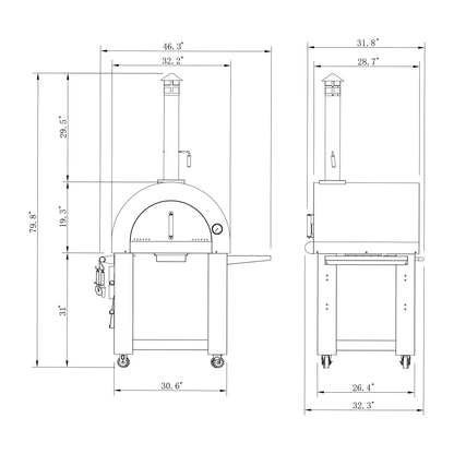 Holzbefeuerter Pizzaofen Empava PG05 für den Außenbereich mit Beistelltisch