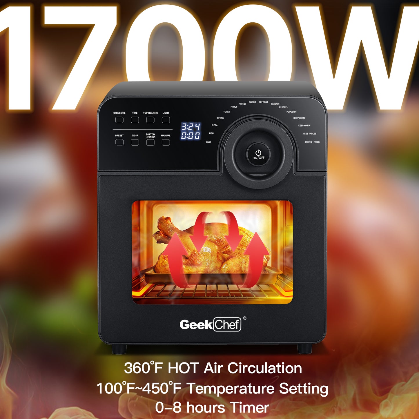 Geek Chef 1700W Konvektions-Luftfritteuse-Toasterofen 